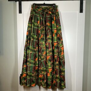 Women's Lapogee African Kente Maxi Skirt One Size Fit All Kente Print Green